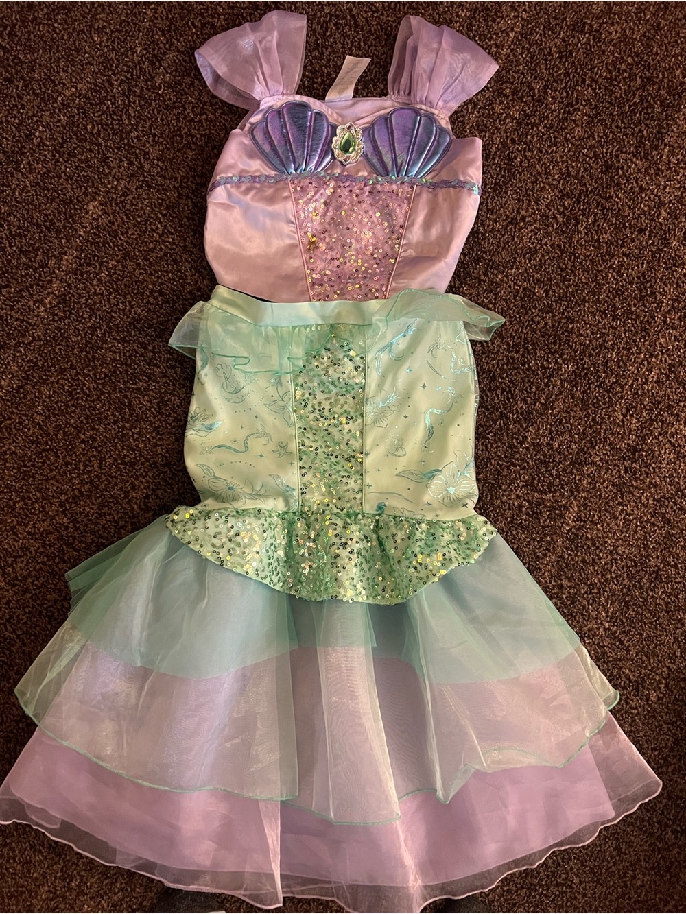 Disney Purple and Seafoam Mermaid Costume Dress with Shell Bodice girls 9/10